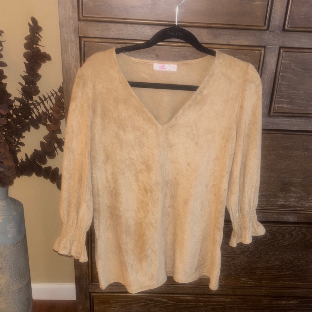 NWOT Aryeh Tan V-Neck Blouse Suede